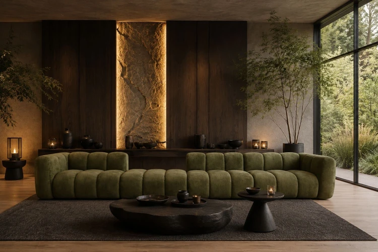 Sofa modułowa Marbella Art pięcioosobowa z eleganckimi przeszyciami - tkanina Aragon - Aranżacja