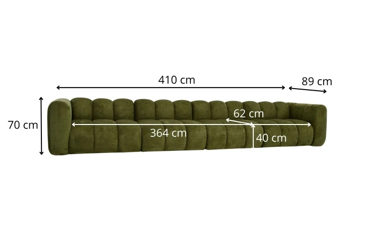 Sofa modułowa Marbella pięcioosobowa z eleganckimi przeszyciami - tkanina Aragon - Wymiarówka