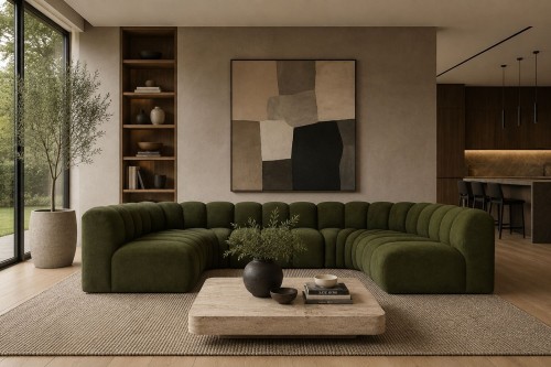 Narożnik modułowy Marbella Symetrical U z eleganckimi przeszyciami - tkanina Aragon - Aranżacja