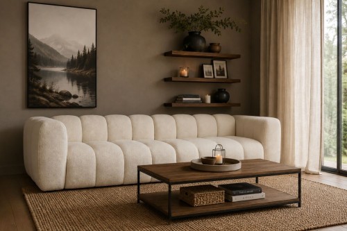 Sofa modułowa Marbella trzyosobowa z eleganckimi przeszyciami - tkanina Suprise Me - Aranżacja