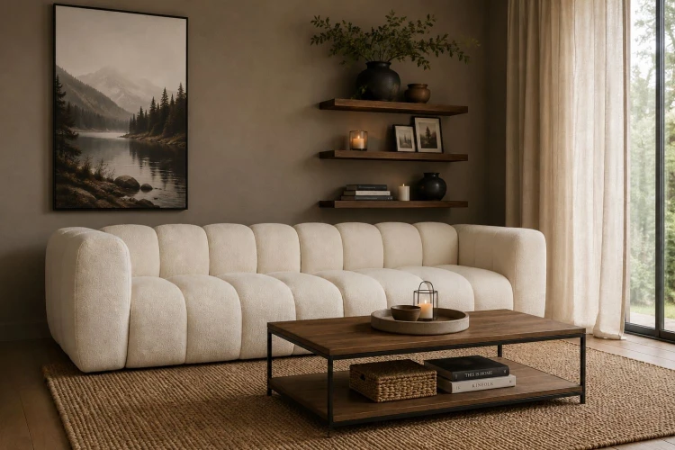 Sofa modułowa Marbella trzyosobowa z eleganckimi przeszyciami - tkanina Suprise Me - Aranżacja