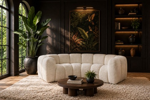 Sofa modułowa Marbella Moon półokrągła z eleganckimi przeszyciami - tkanina Suprise Me - Aranżacja