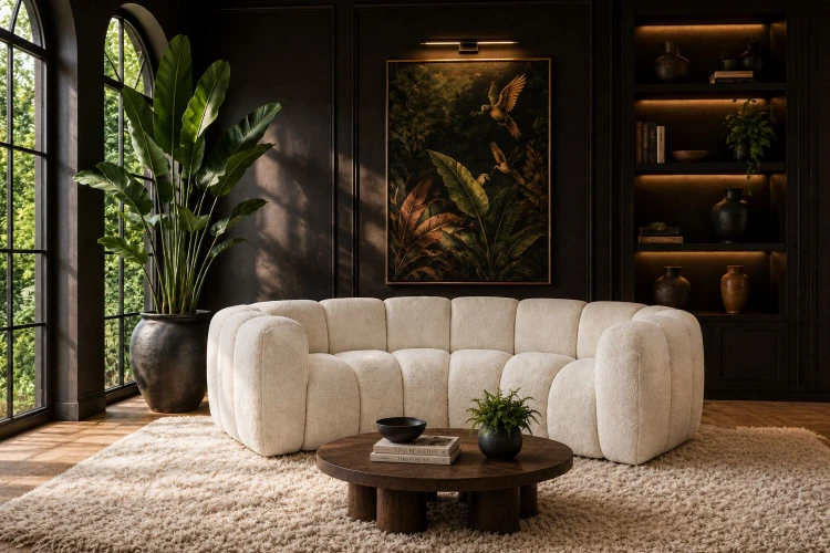 Sofa modułowa Marbella Moon półokrągła z eleganckimi przeszyciami - tkanina Suprise Me - Aranżacja