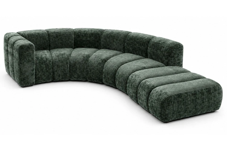 Sofa modułowa Marbella Open półokrągła z eleganckimi przeszyciami - tkanina Milky - widok od frontu