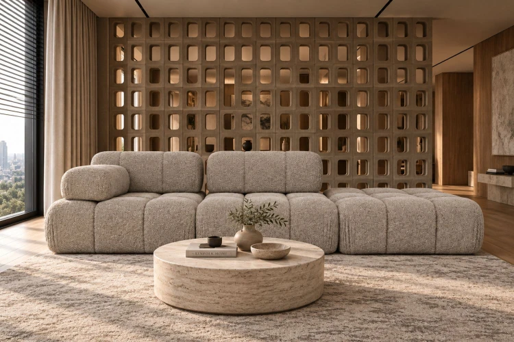 Sofa modułowa Korfu czteroosobowa z z regulowanym podłokietnikiem - tkanina Abriamo - Aranżacja