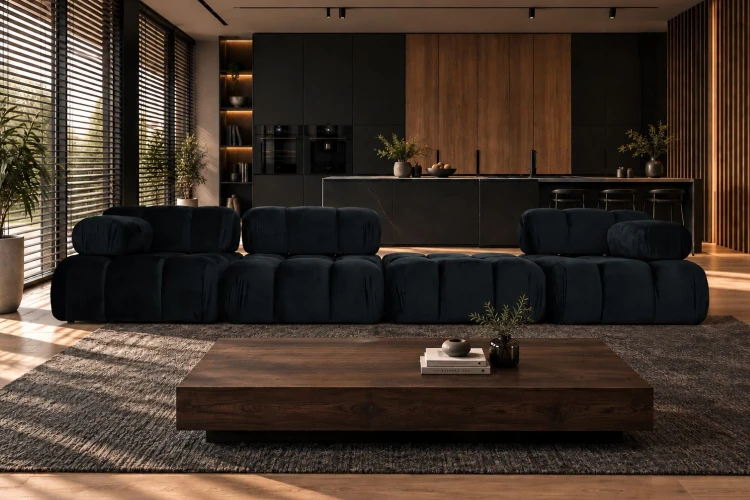 Sofa modułowa Korfu pięcioosobowa z regulowanymi podłokietnikami - tkanina Bluvel - Aranżacja