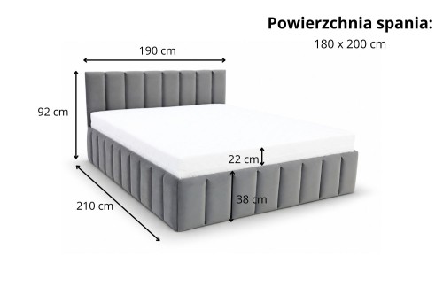 Łóżko tapicerowane z pojemnikiem na pościel 180x200 Karol - Wymiary