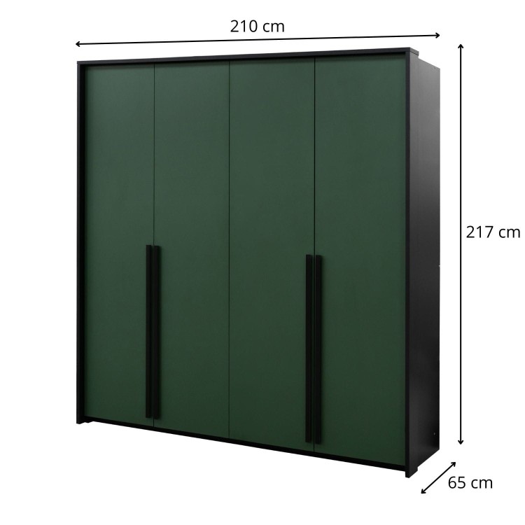 Szafa czterodrzwiowa Mono 210 cm Butelkowa zieleń - Wymiarówka