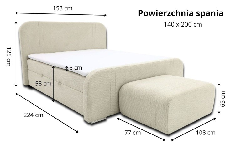 Łóżko kontynentalne z pojemnikiem na pościel 140x200 Camellia + PUFA - Wymiarówka