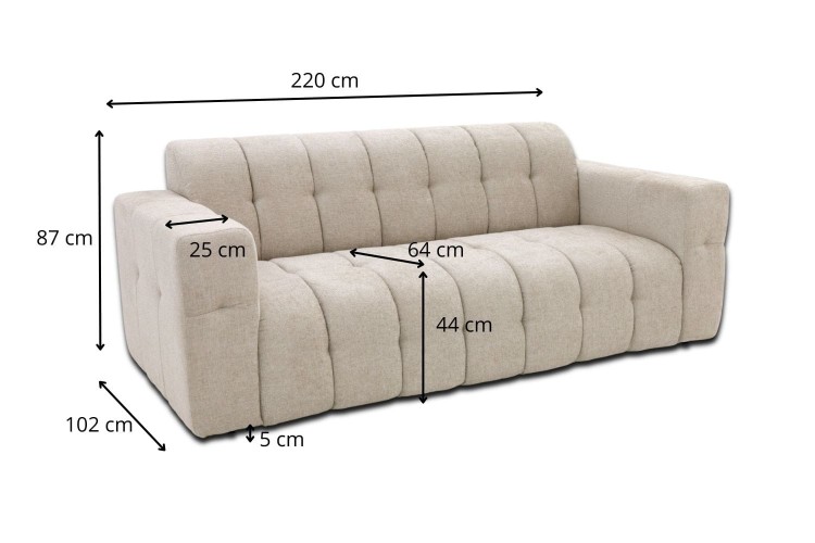 Sofa Selda trzyosobowa eleganckimi przeszyciami - Wymiarówka