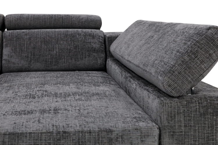 Narożnik Denver z funkcją spania i pojemnikiem na pościel - Detal siedziska i regulowane zagłowie