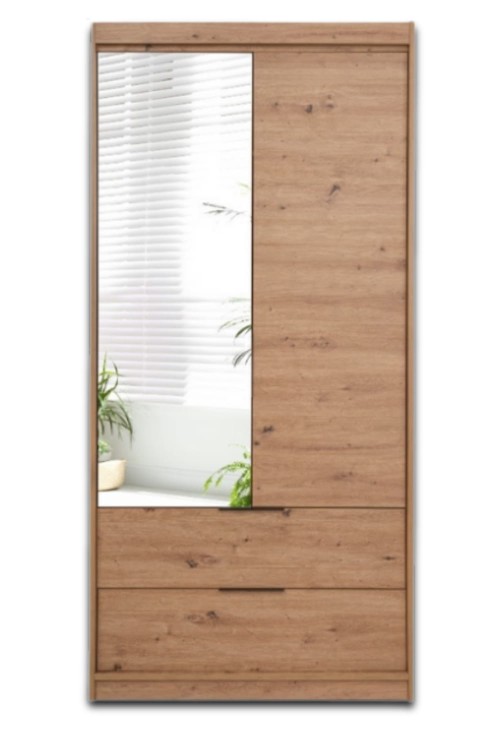 Szafa dwudrzwiowa z lustrem i szufladami MAJORAK 103 cm - Dąb artisan widok od frontu
