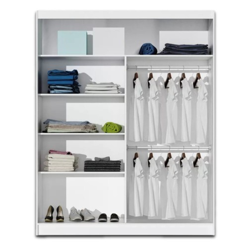 Szafa przesuwna FLEX 150 cm z lustrem - biała, wyposażona