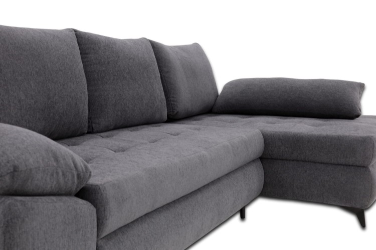 Narożnik Willy L Grafitowy - widok na detal siedzisko, otomana, poduszki