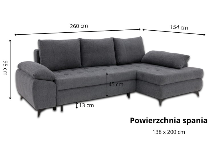 Narożnik Willy L Grafitowy - Wymiarówka