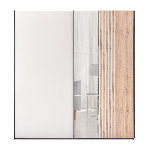 Szafa przesuwna RIVA 203 cm z lustrem i lamelami - widok od frontu