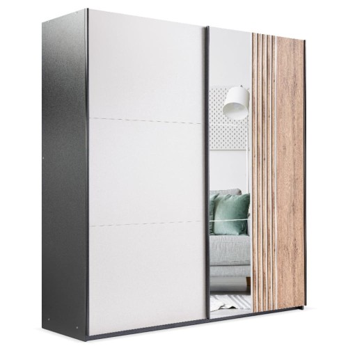 Szafa przesuwna RIVA 203 cm z lustrem i lamelami - widok główny