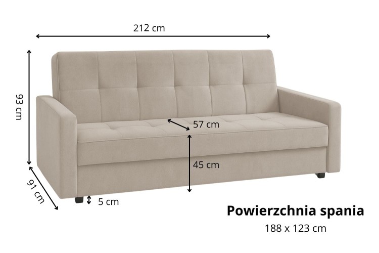 Wersalka rozkładana LED Bluvel 30 beż - Wymiarówka