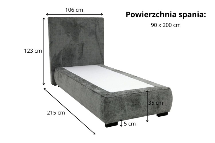 Łóżko tapicerowane jednoosobowe 90x200 Simple - tkanina Cremona - Wymiarówka