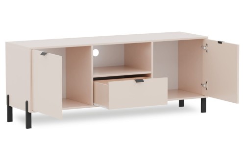 Szafka RTV SMART 161 cm z szufladą na nóżkach - Beż piaskowy - widok główny, otwarta