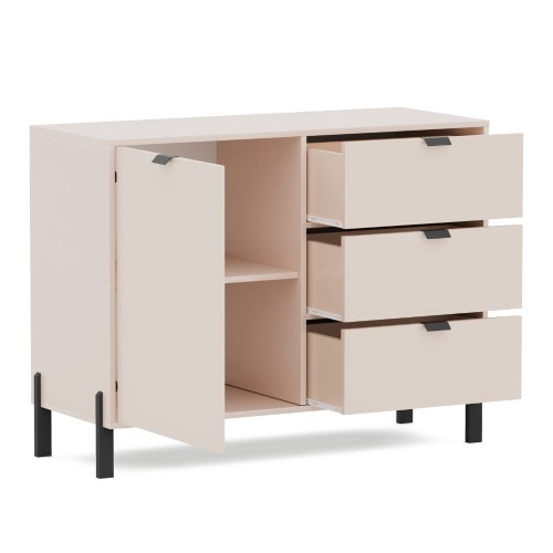 Komoda jednodrzwiowa SMART 109 cm z szufladami - Beż piaskowy - otwarta, widok główny