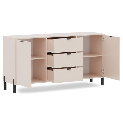 Komoda dwudrzwiowa SMART 160 cm z szufladami - Beż piaskowy - otwarta, widok główny
