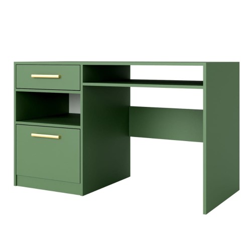 Biurko CLEO z szufladą i półką pod blatem - Butelkowa zieleń