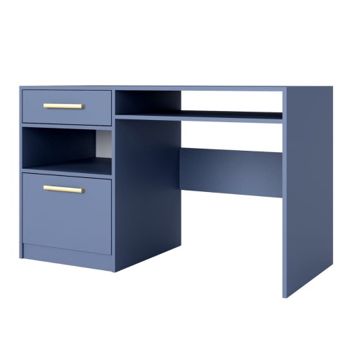 Biurko CLEO z szufladą i półką pod blatem - Zgaszony błękit