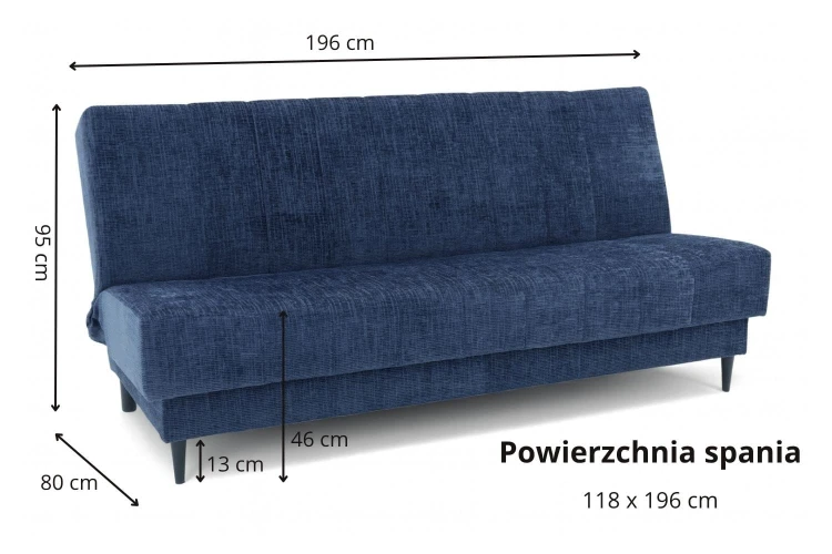 Rozkładana wersalka Napi 196 cm - wymiarówka