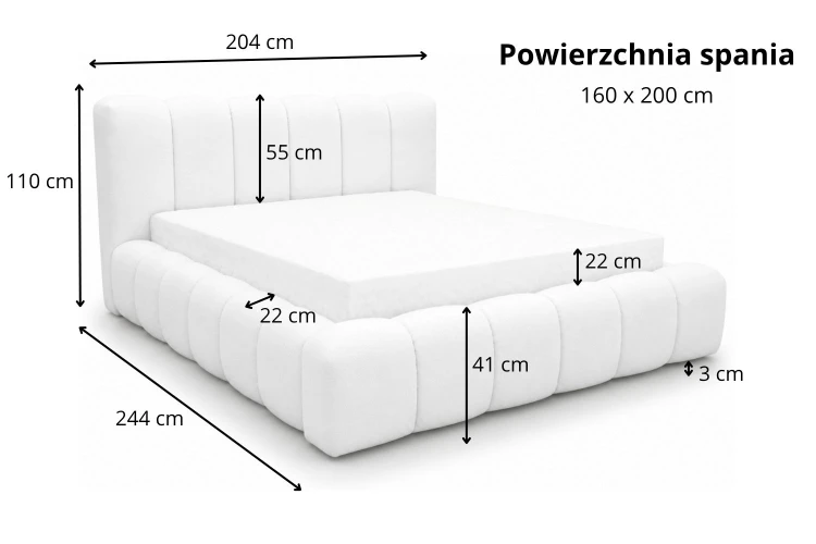 Łóżko tapicerowane dwuosobowe z pojemnikiem na pościel 160x200 Rubi - Wymiarówka