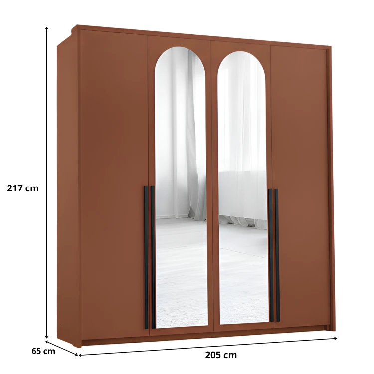 Szafa czterodrzwiowa z lustrem ARCADIA 205 cm - Terracota - Wymiarówka