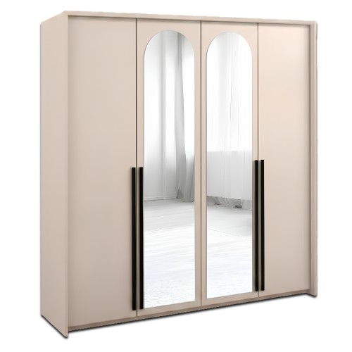 Szafa czterodrzwiowa z lustrem ARCADIA 205 cm - Beż piaskowy - Widok główny
