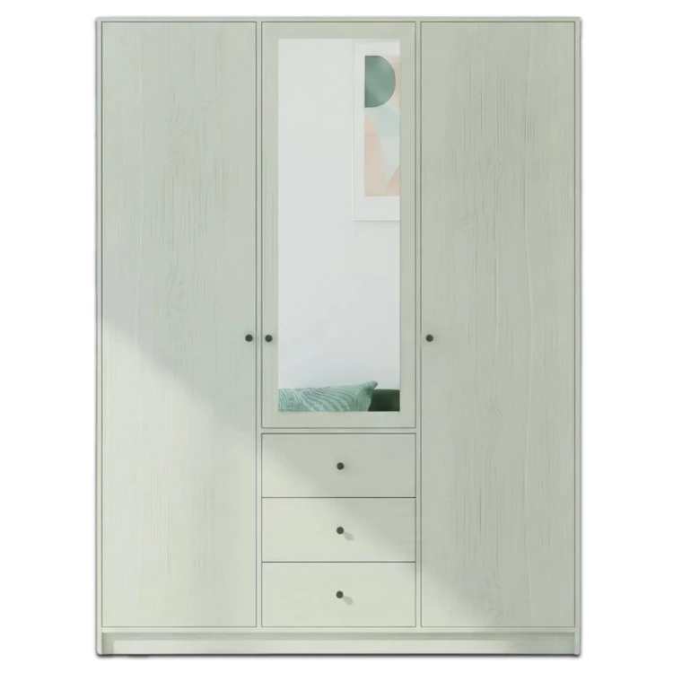 Szafa trzydrzwiowa MONA LUX 149 cm z lustrem i szufladami - Eucalyptus - widok od frontu