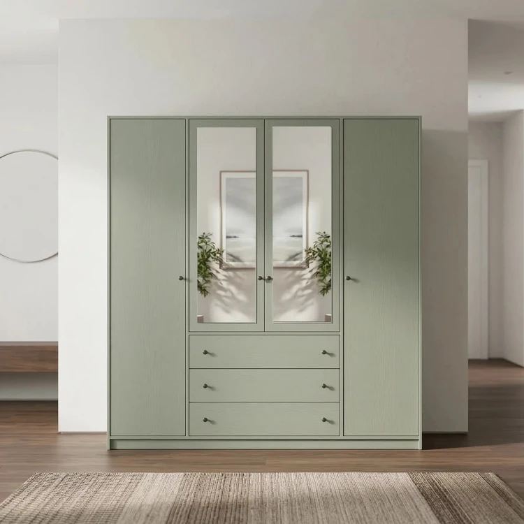 Szafa czterodrzwiowa MONA LUX 196 cm z lustrem i szufladami - Eucalyptus - Aranżacja
