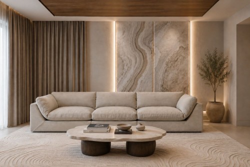 Sofa modułowa czteroosobowa Awinion z miękkim siedziskiem - tkanina Storm - Aranżacja