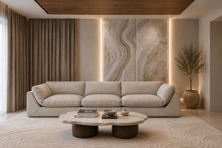 Sofa modułowa czteroosobowa Awinion z miękkim siedziskiem - tkanina Storm - Aranżacja