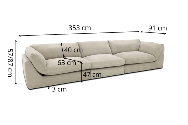 Sofa modułowa czteroosobowa Awinion z miękkim siedziskiem - tkanina Storm - wymiarówka