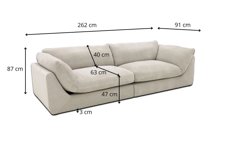 Sofa modułowa trzyosobowa Awinion z miękkim siedziskiem - tkanina Storm -  wymiarówka