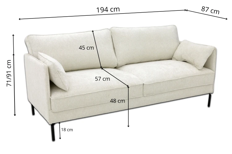 Sofa Raven – styl i komfort w skandynawskim wydaniu - Tkanina Toro 140 - Wymiarówka
