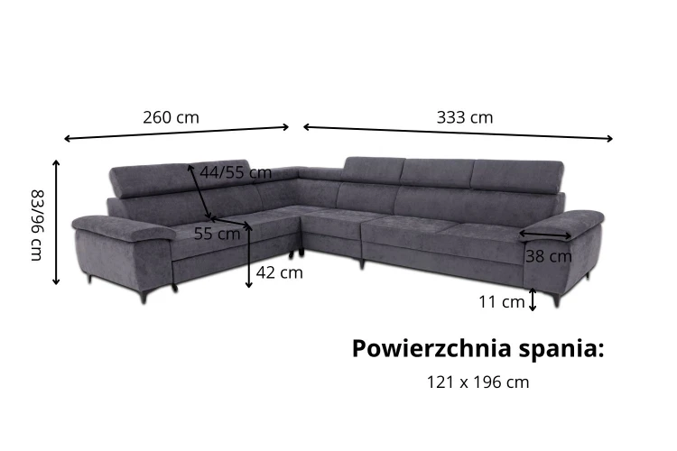 Narożnik Luton II z funkcją spania i pojemnikiem na pościel - tkanina Casa 25 - Wymiarówka