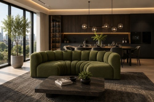 Sofa modułowa Marbella U półokrągła z eleganckimi przeszyciami - tkanina Aragon - Aranżacja