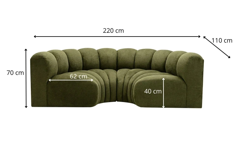 Sofa modułowa Marbella U półokrągła z eleganckimi przeszyciami - tkanina Aragon - Wymiarówka