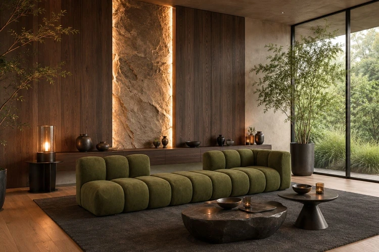 Sofa modułowa Marbella Art czteroosobowa z eleganckimi przeszyciami - tkanina Aragon - Aranżacja