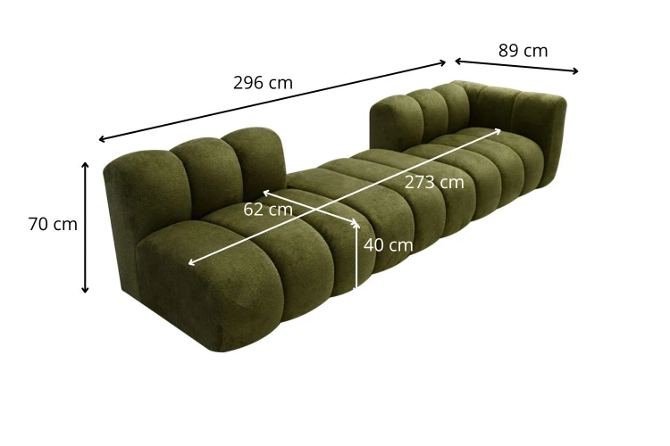 Sofa modułowa Marbella Art czteroosobowa z eleganckimi przeszyciami - tkanina Aragon - Wymiarówka