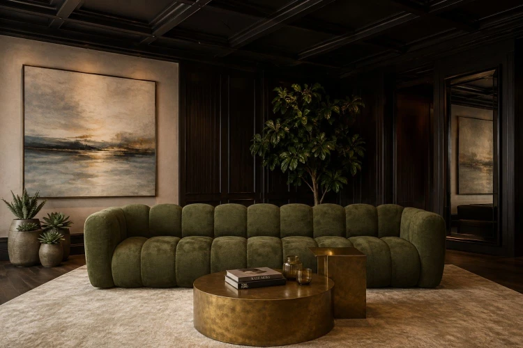 Sofa modułowa Marbella czteroosobowa z eleganckimi przeszyciami - tkanina Aragon - Aranżacja