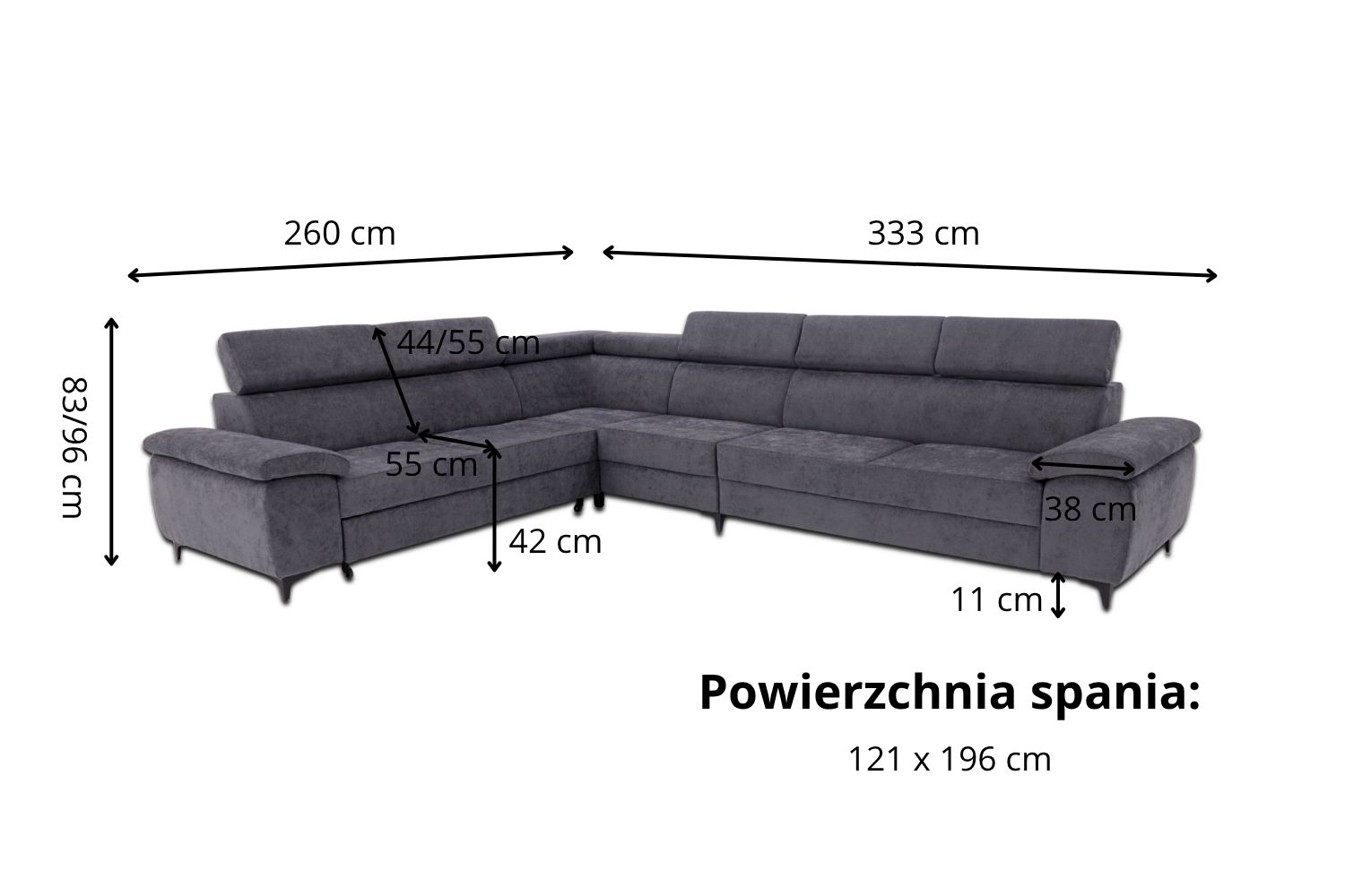 Narożnik Luton II z funkcją spania i pojemnikiem na pościel - tkanina Casa 25 - Wymiarówka