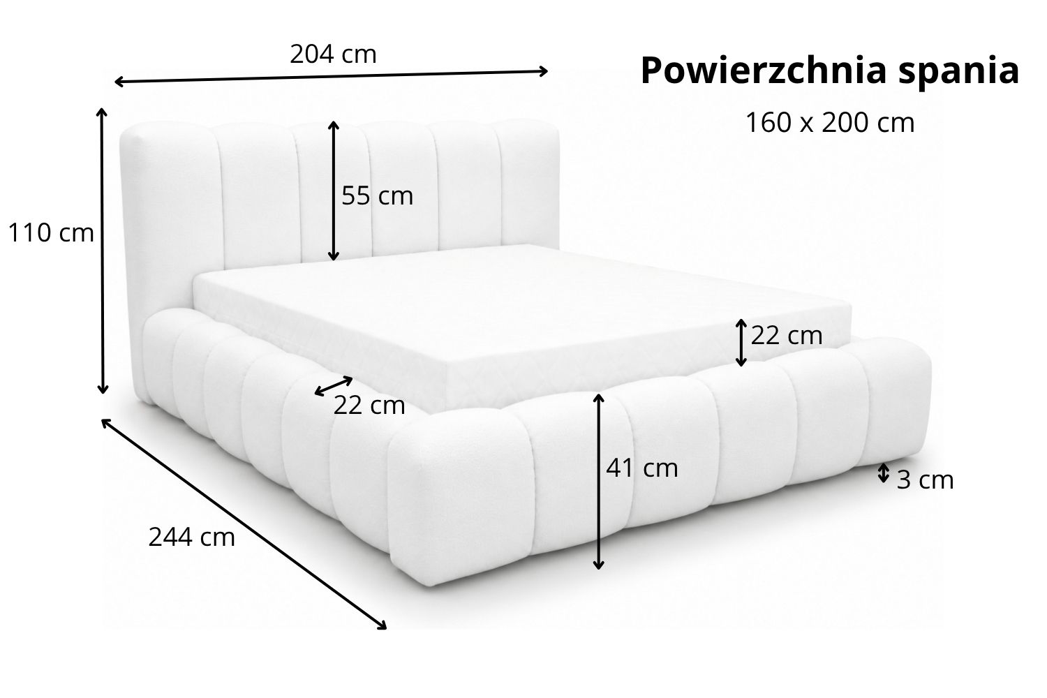 Łóżko tapicerowane dwuosobowe z pojemnikiem na pościel 160x200 Rubi - Wymiarówka