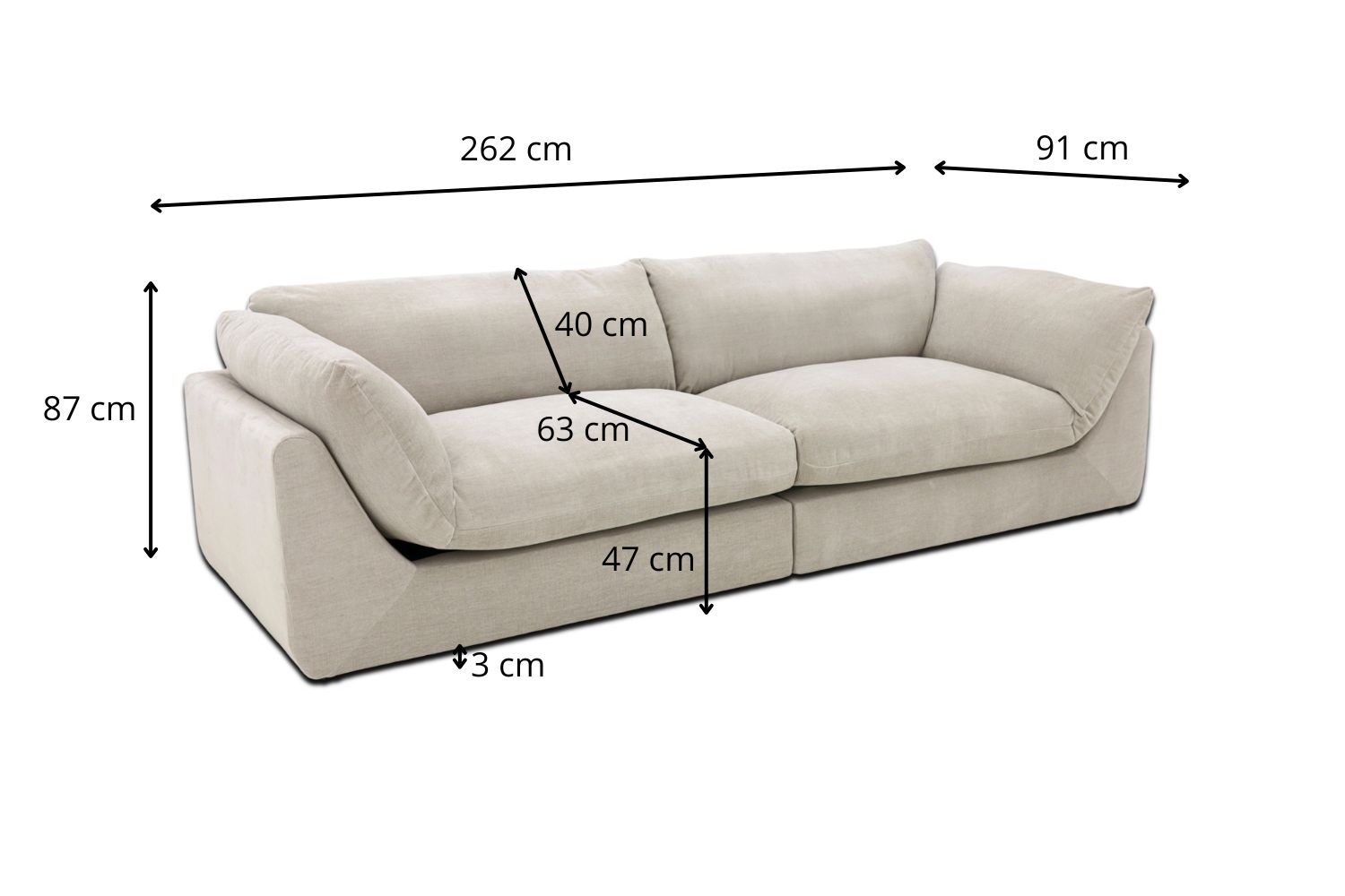 Sofa modułowa trzyosobowa Awinion z miękkim siedziskiem - tkanina Storm -  wymiarówka