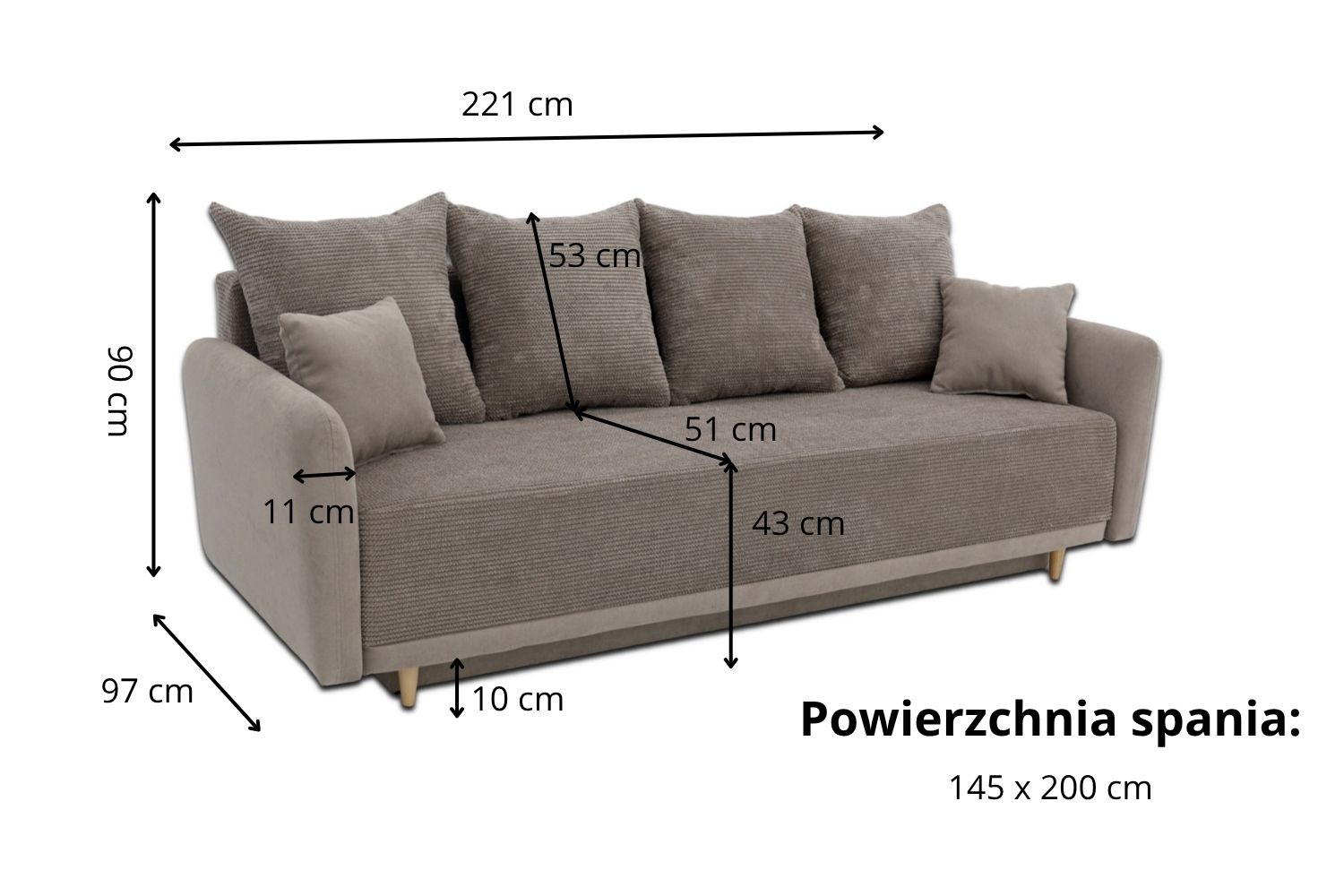 Wersalka LED - Powierzchnia spania