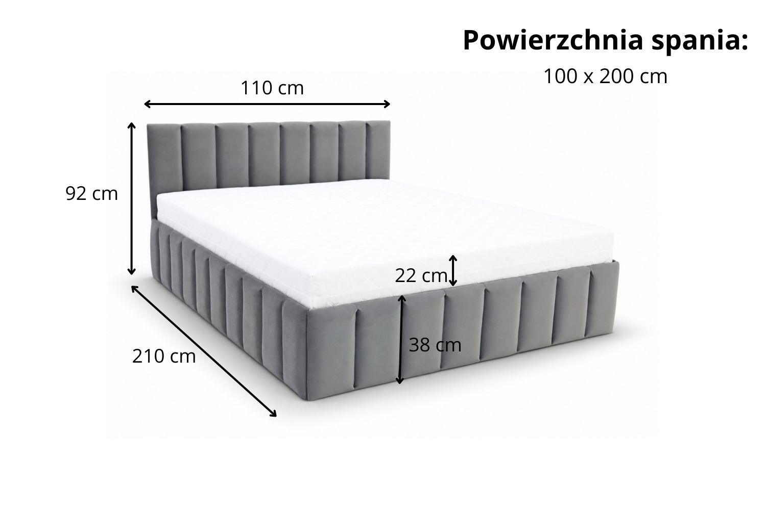 Łóżko tapicerowane Karol z pojemnikiem na pościel - wymiary